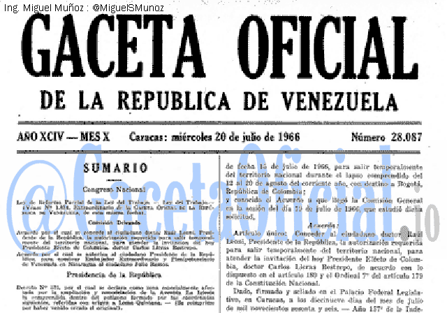 Gaceta Oficial 28087 del 20 Julio 1966