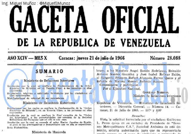 Gaceta Oficial 28088 del 21 Julio 1966