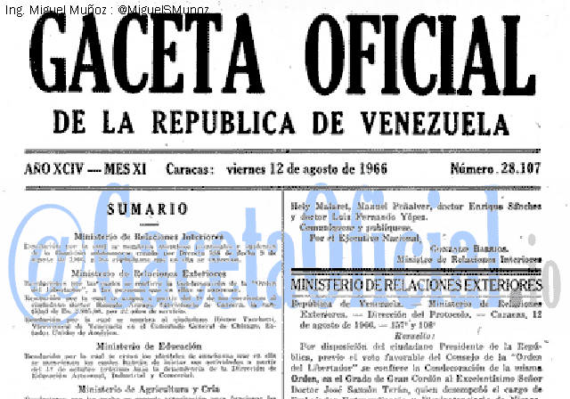 Gaceta Oficial 28107 del 12 Agosto 1966