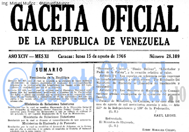 Gaceta Oficial 28109 del 15 Agosto 1966