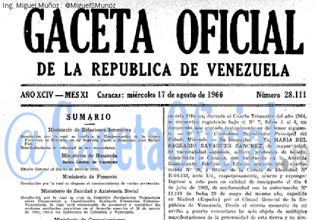 Gaceta Oficial 28111 del 17 Agosto 1966
