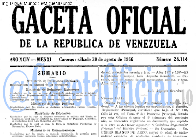 Gaceta Oficial 28114 del 20 Agosto 1966