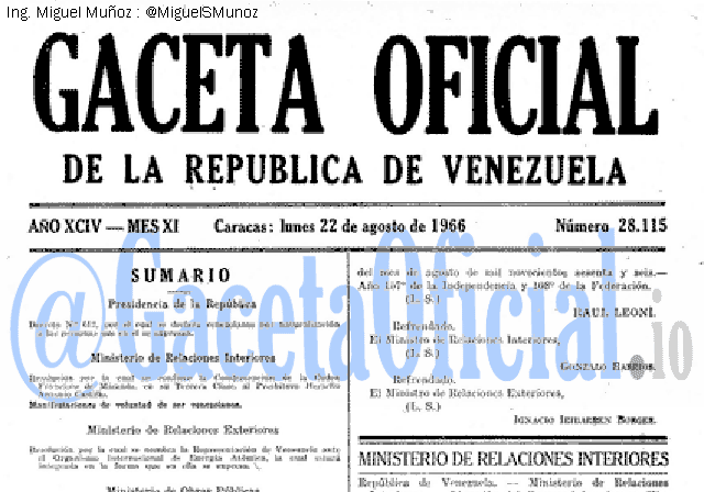 Gaceta Oficial 28115 del 22 Agosto 1966