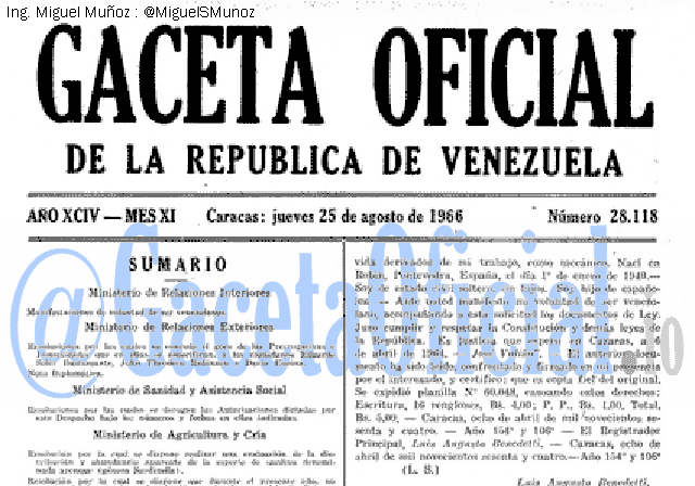 Gaceta Oficial 28118 del 25 Agosto 1966