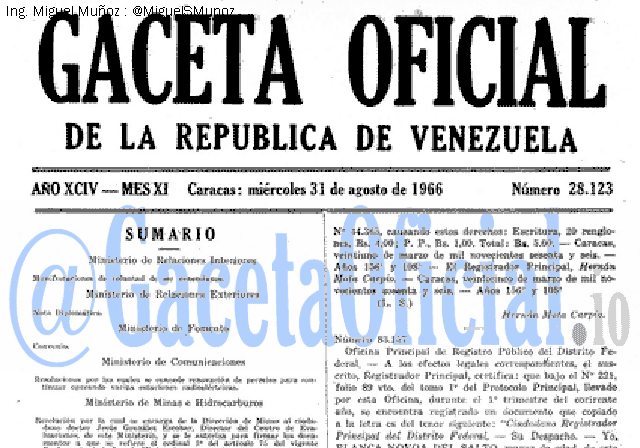 Gaceta Oficial 28123 del 31 Agosto 1966