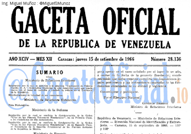 Gaceta Oficial 28136 del 15 Septiembre 1966