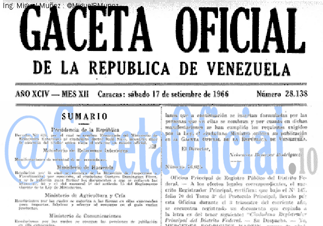 Gaceta Oficial 28138 del 17 Septiembre 1966