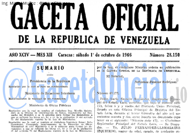 Gaceta Oficial 28150 del 1 Octubre 1966