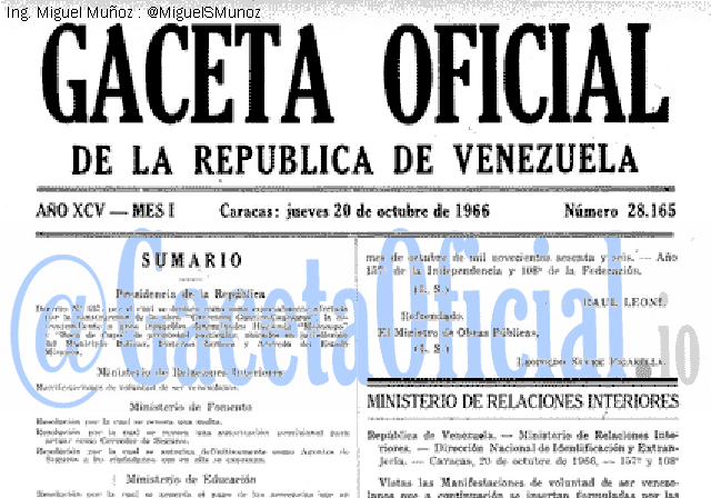 Gaceta Oficial 28165 del 20 Octubre 1966