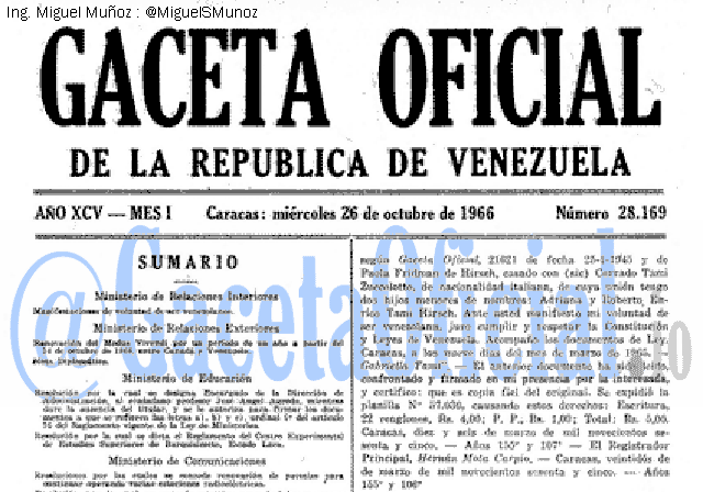 Gaceta Oficial 28169 del 26 Octubre 1966