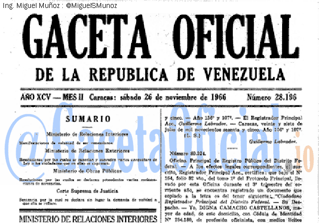 Gaceta Oficial 28196 del 26 Noviembre 1966