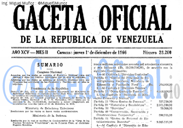 Gaceta Oficial 28200 del 1 Diciembre 1966