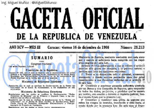 Gaceta Oficial 28213 del 16 Diciembre 1966