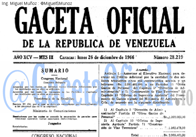 Gaceta Oficial 28219 del 26 Diciembre 1966