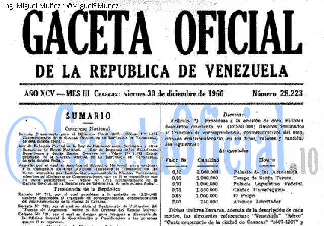 Gaceta Oficial 28223 del 30 Diciembre 1966