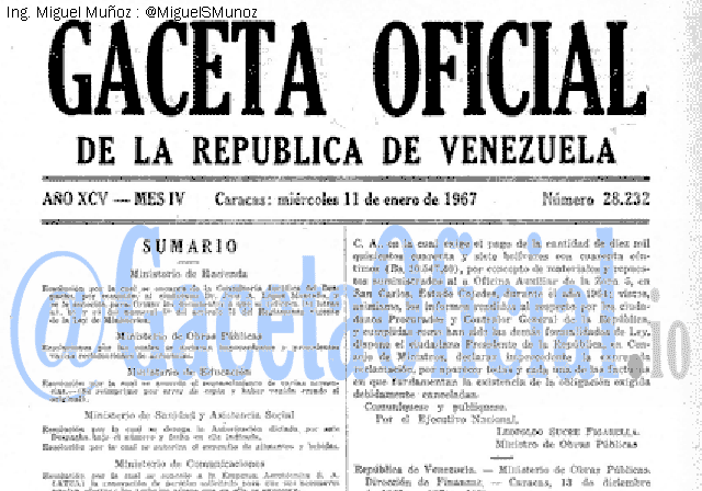 Gaceta Oficial 28232 del 11 Enero 1967
