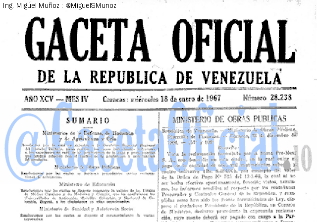 Gaceta Oficial 28238 del 18 Enero 1967