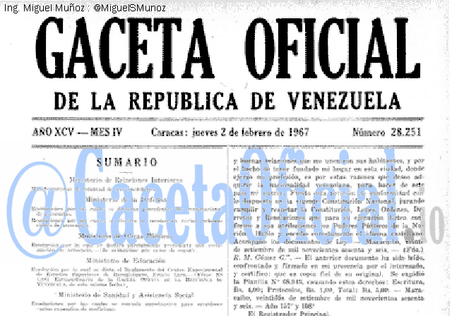 Gaceta Oficial 28251 del 2 Febrero 1967