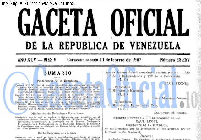 Gaceta Oficial 28257 del 11 Febrero 1967