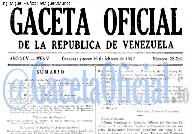 Gaceta Oficial 28261 del 16 Febrero 1967