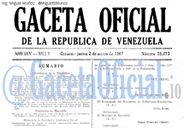 Gaceta Oficial 28273 del 2 Marzo 1967
