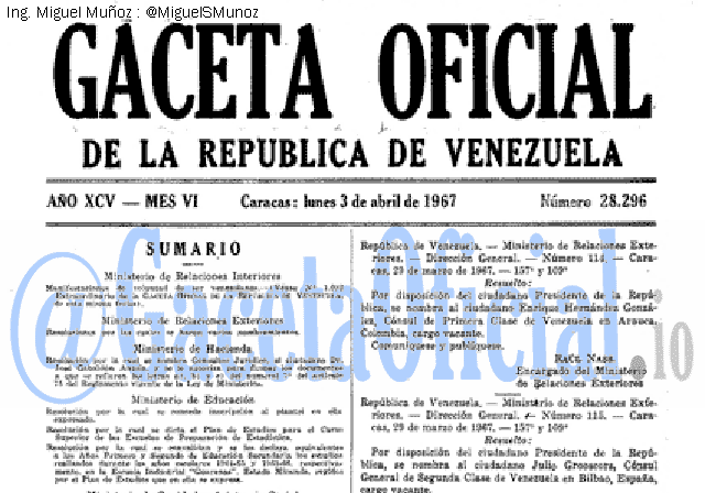 Gaceta Oficial 28296 del 3 Abril 1967