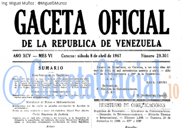 Gaceta Oficial 28301 del 8 Abril 1967