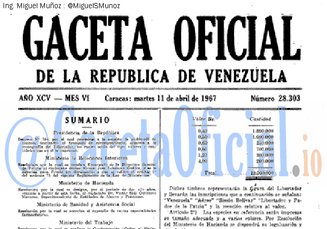 Gaceta Oficial 28303 del 11 Abril 1967
