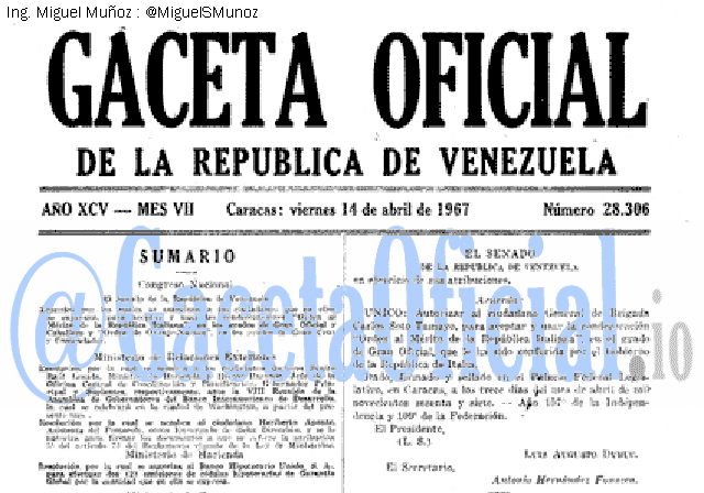 Gaceta Oficial 28306 del 14 Abril 1967