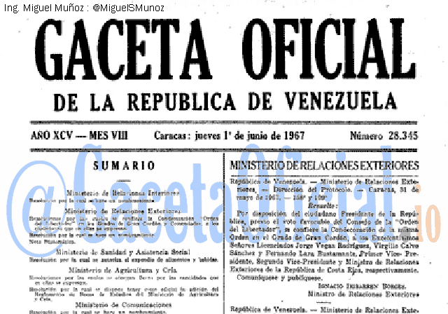 Gaceta Oficial 28345 del 1 Junio 1967