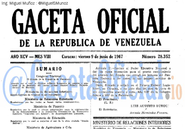 Gaceta Oficial 28352 del 9 Junio 1967