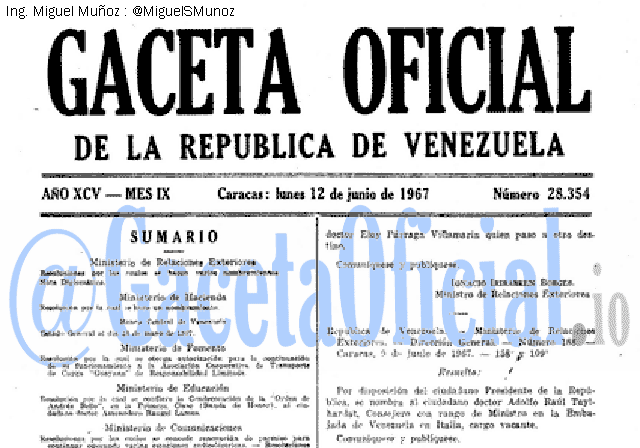 Gaceta Oficial 28354 del 12 Junio 1967