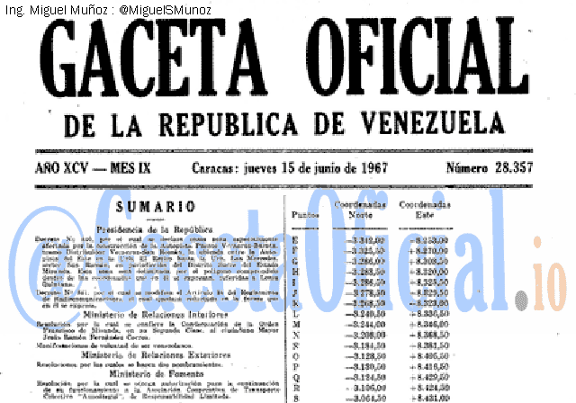 Gaceta Oficial 28357 del 15 Junio 1967