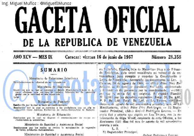 Gaceta Oficial 28358 del 16 Junio 1967