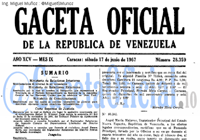 Gaceta Oficial 28359 del 17 Junio 1967