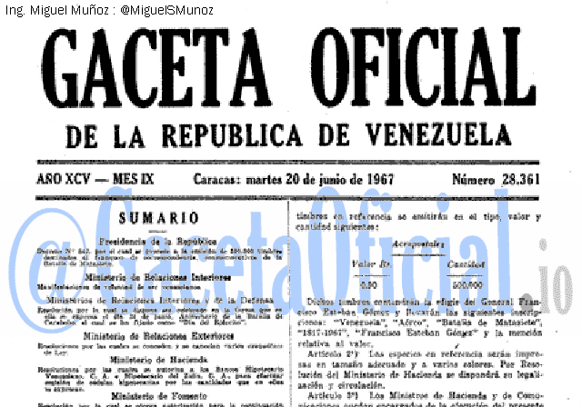 Gaceta Oficial 28361 del 20 Junio 1967