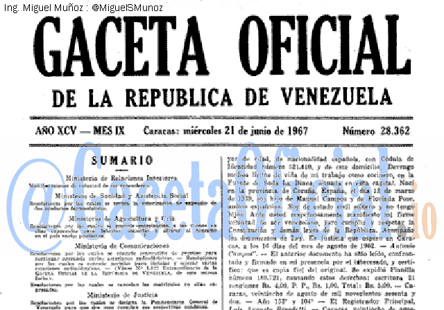 Gaceta Oficial 28362 del 21 Junio 1967