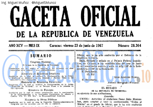 Gaceta Oficial 28364 del 23 Junio 1967