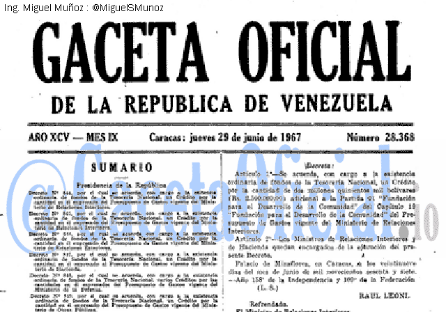 Gaceta Oficial 28368 del 29 Junio 1967