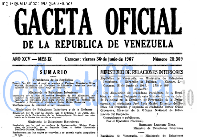 Gaceta Oficial 28369 del 30 Junio 1967