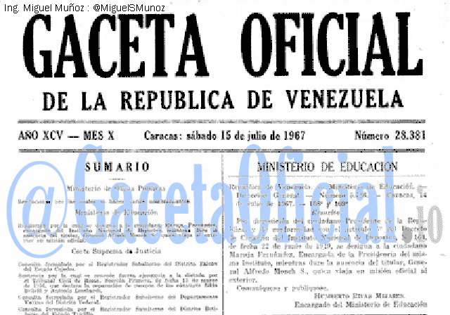 Gaceta Oficial 28381 del 15 Julio 1967