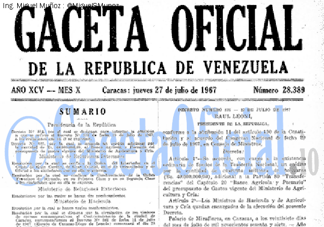 Gaceta Oficial 28389 del 27 Julio 1967