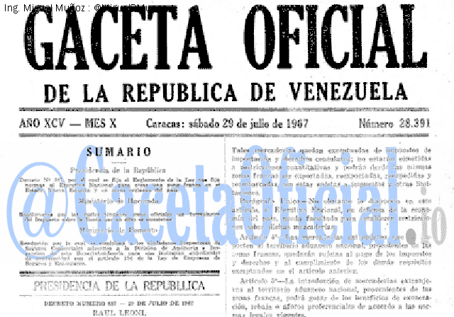 Gaceta Oficial 28391 del 29 Julio 1967