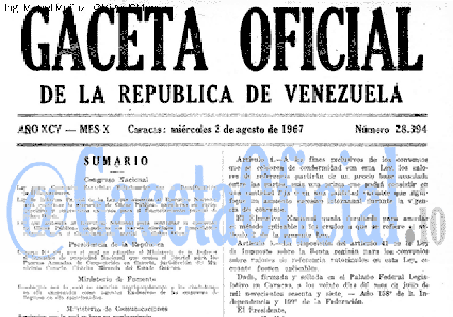 Gaceta Oficial 28394 del 2 Agosto 1967