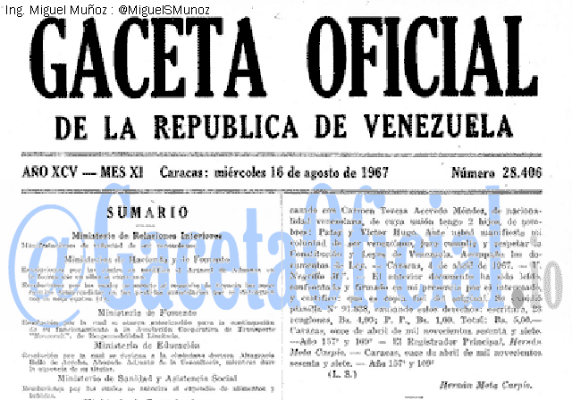 Gaceta Oficial 28406 del 16 Agosto 1967
