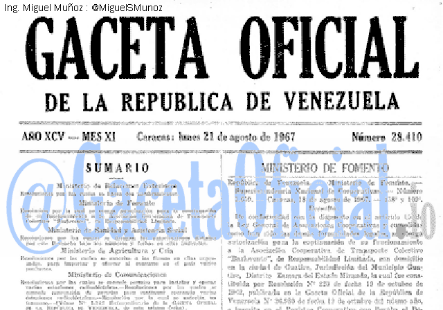 Gaceta Oficial 28410 del 21 Agosto 1967