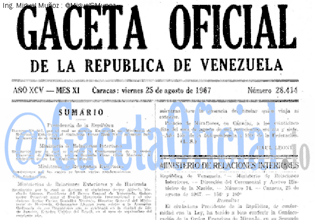 Gaceta Oficial 28414 del 25 Agosto 1967