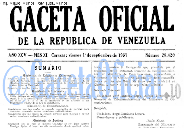 Gaceta Oficial 28420 del 1 Septiembre 1967