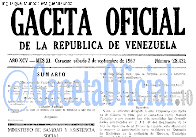 Gaceta Oficial 28421 del 2 Septiembre 1967