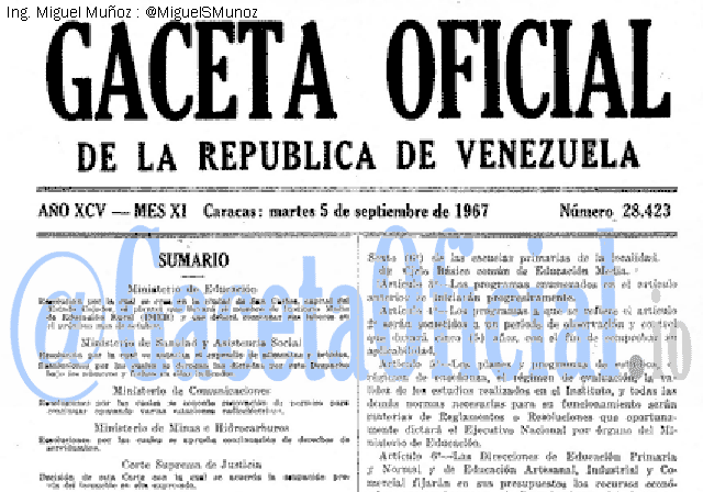 Gaceta Oficial 28423 del 5 Septiembre 1967